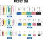 Paper Clips Binder Clips Set, Paperclips Large Medium and Small, 320PCS Colored Paper Clips and Binder Clips Assorted Sizes for Home Office School Document Organizing