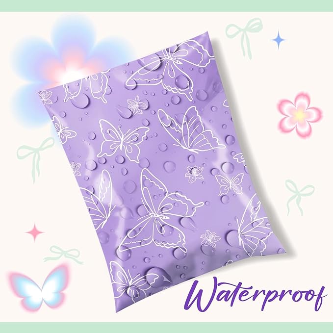 Metronic Poly Mailers 10x13 Inch 1200pc, Shipping Bags for Clothes,Self Adhesive Shipping Envelopes for Small Business,Waterproof Mailers Poly Bags for Shipping,Packaging Mailing Bags Purple Butterfly