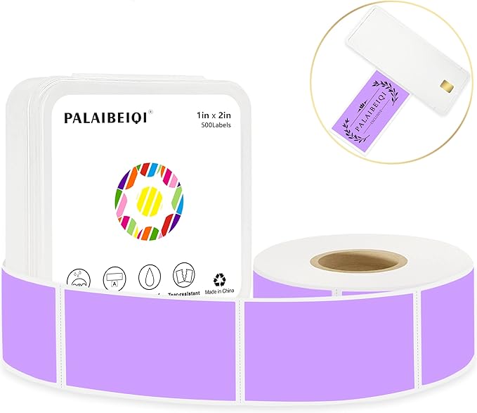 1x2 Inch Thermal Labels,500PCS Rectangle Stickers,Waterproof Removable Blank Stickers for Address,Jars,Freezer Containers & Pantry Organization,Light Purple