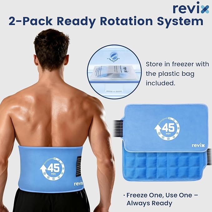 REVIX Large Gel Ice Packs Reusable, 45-Minutes of Long Lasting Cold Packs with Ice Grid Gel Design, Lower Back, Shoulder, Knee Ice Wrap, Cold Therapy for Soothing Waist & Leg Fatigue, 16 × 9", 2 Packs
