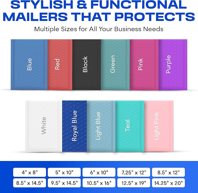 Royal Blue Extra Large Poly Bubble Mailers 14.25x20 inch #7 | Self Seal Large Padded Envelopes | Air Cushioned Bubble Mailer | Usable Size 14.25x19 Lightweight Mailing Shipping Bags| 50 Pack Bulk