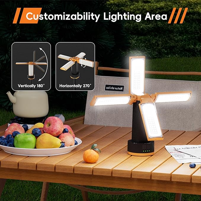 T-SUN Rechargeable Camping Light with Stand, 10400mAh LED Work Light 4100 Lumens with 4 LED Lamp Heads, Portable Work Light with Detachable Tripod 67" Max Height, Magnetic Emergency Flashlight