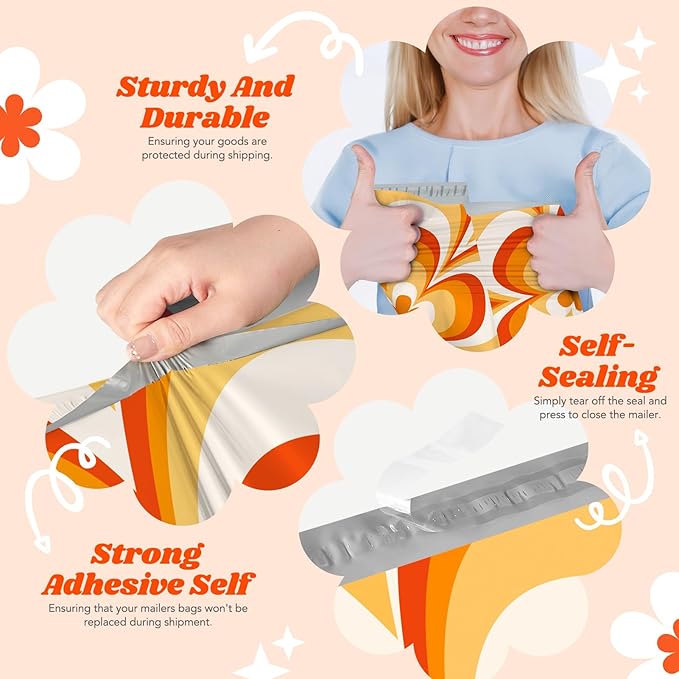 Metronic Poly Mailers 14.5x19 Inch Shipping Bags for Clothes,Self Adhesive Shipping Envelopes for Small Business,Waterproof Mailers Poly Bags for Shipping,Packaging Mailing Bags Orange Flower 500pc
