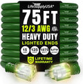 75ft Outdoor/Indoor Extension Cord 12/3 Gauge Extra Heavy Duty 3 Prong SJTW, Waterproof, ETL Listed, Flexible Cold-Resistant Long Power Cord,15A 125V 1875W, Green by LifeSupplyUSA