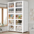 1000Qt Large Stackable Storage Bins with Lid, 250Gal Plastic Closet Organizer and Storage Box with Wheels, Collapsible Storage Cabinet with Clear Door for Home Kitchen Office Dorm, 5Pack White