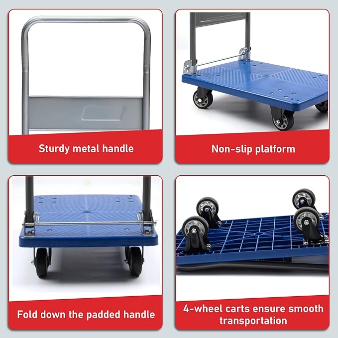 330 lbs Foldable Platform Truck Dolly with Swivel Wheels, Heavy Duty Moving Platform Hand Truck, 28 x 18 x 33.8 inches (PH150PVC)