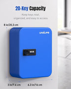 Uniclife 20 Keys Key Lock Box with Code, Wall Mount Lock Box for Keys with Code, Key Organizer with Tags, Key Cabinet, Key Storage Box for Home Office & Company, Blue