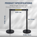 6-Pack Black Stanchion Posts with Retractable Belts, Hollow Sand-Fillable Base for Maximum Stability, Crowd Control Queue Barriers for Theaters, Parties, Weddings, Exhibitions
