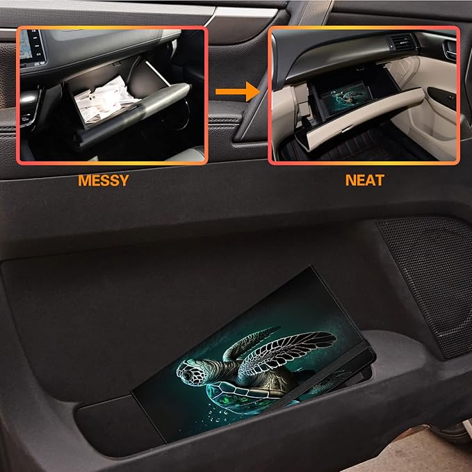 Car Registration and Insurance Holder,Leather Vehicle Glove Box Organizer Wallet for Document,Perfect for any Car,Truck,Motorcycle,Driver License,Trailer or Boat,Men & Women,Cute Green Sea Turtles