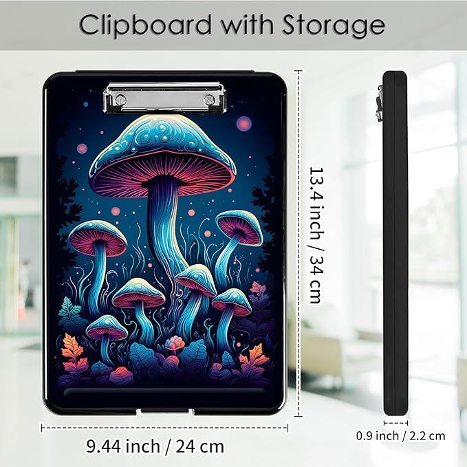 Clipboard with Storage,Office Supplies Nursing Clipboards Folder with Pen Holder Plastic Foldable Clip Board with Storage for Nurse Teacher,Colorful Mushroom