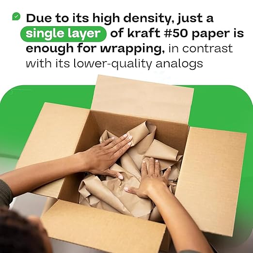 Brown Kraft Paper Roll 12" x 8640" (720 feet) for Packing, Moving, Shipping, Crafts - Heavy Duty USA-Made Craft Paper 50lb Thickness - 100% Recyclable Natural Kraft Wrapping Paper by IDL Packaging