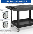 550LBS Utility Cart, Flat top 46x25 Inch Utility Cart with Wheels,Heavy Duty Service Cart-Lipped Shelves,Ergonomic Storage Handle and Swivel Wheels for Warehouse, Garage, Cleaning,Black