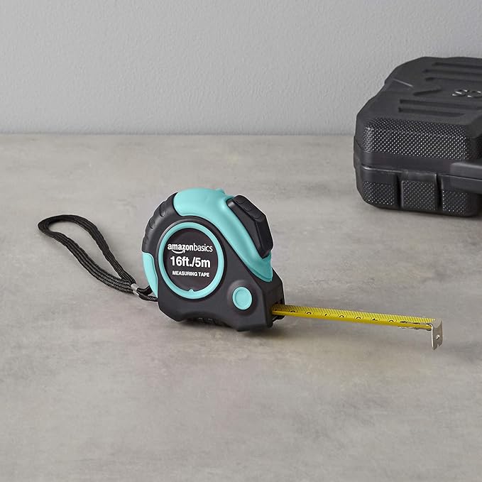 Amazon Basics Tape Measure - 16 ft / 192 in, Turquoise