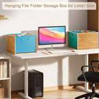 Hanging File Organizer, Clear Acrylic File Box Organizer, Bamboo Filing Box File Crate Organizer Storage Boxes, Portable Filing Folder with Handle for Letter Size