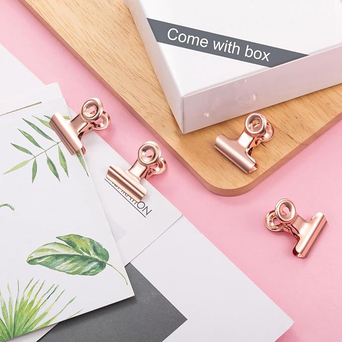 40 Pack Metal Clips 0.87 Inch Small Bull Binder Paper Clips for Picture Photo Crafts Food Bags Home Office Supplies(Rose Gold)