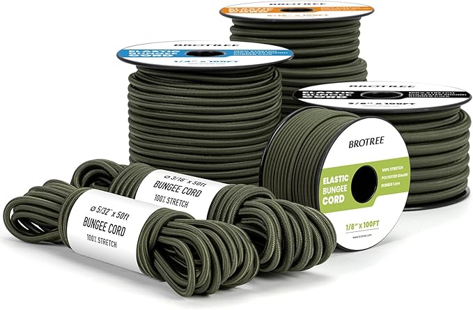 Bungee Cord Elastic Shock Cord 1/4" x 10' Bungee Rope for DIY, Tie Downs, Kayak and Outdoor - Army Green