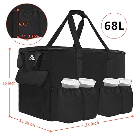 MATEIN Food Delivery Bag XXL - 23x14x15 inches, Water Resistant Large Insulated Hot & Cooler Catering Bags with Cup Holders for Food Deliveries, Pizza Warmer Carrying Case, Black