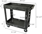 550lb Capacity Heavy Duty Plastic Utility Cart 34-1/2" L x 16-3/4" W with Handle 2 Shelves Pake Handling Tools