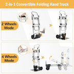 600 LBS Dolly Cart with Wheels, 3 in 1 Folding Hand Truck with Retractable Handle, Aluminum Heavy Duty Hand Cart with 4 Wheels, Collapsible Hand Truck Dolly for Warehouse, Home, Supermarket