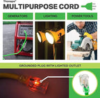 25 Foot Outdoor Extension Cord - 12/3 Heavy Duty Neon Green Extension Cable with 3 Prong Grounded Plug for Safety - Great for Garden and Major Appliances