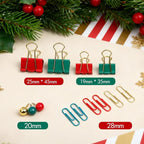 Cute Paper Clips Binder Clips Combo Set, 165 Psc, Assorted Size Paper Clips for Office, Cute Office Supplies Set, Purple (Christmas)