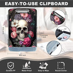 Clipboard with Storage,Heavy Duty Plastic Storage Clipboard with Low Profile Clip,Teacher Must Haves,Office Supplies,Rose Flower Skull