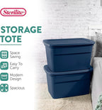 Sterilite 12-Pack Tote, Plastic Storage Bins with Snap Lids, 30 Gallon, Marine Blue - Stackable Home Organizers with In-Molded Handles for Bedroom, Garage, Basement and Attic