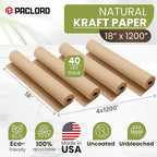 18" x 1200" (100 ft) Natural Kraft Paper Roll (Value Pack – 4 Rolls) – Made in USA, 100% Recyclable Brown Wrapping Paper for Shipping, Packaging, Crafting & Gift Wrapping