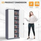Metal Garage Storage Cabinets with Lock, 71" Tall Tool Cabinet with 2 Door and 5 Adjustable Shelves, Locking Garage Cabinets and Lockable Steel Locker for Home Office Warehouse-(Gray White-71”H)