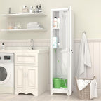 GREATMEET Broom Closet Storage Cabinet, Metal Utility Cabinet, Tall Laundry Room Cabinet, Slim Storage Cabinets for Laundry, Living Room, Office, White
