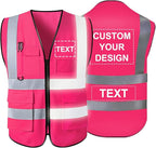 Personalized Safety Vest Custom High Vis Vest Customize Logo Safety Vest with Reflective Strip 5 Pockets Workwear