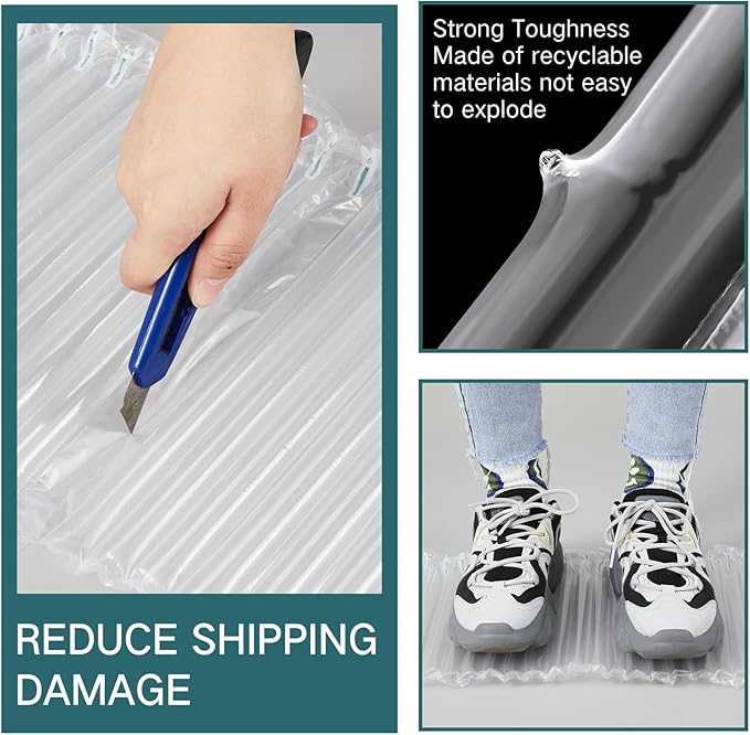 PerKoop 8"x175' Inflatable Air Pillows for Shipping Large Bubble Cushioning Wrap Packing with Pump Bubble Cushioning Wrap Roll with Fragile Stickers for Heavy Duty Moving Protection