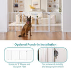 No Pawblems Free Standing Dog Gate with Door, 36'' Tall Foldable Dog Fence for Indoor & Outdoor, Up to 156 Inch Extra Wide Christmas Tree Fence, Hallways, Doorways, Deck, Yard (White, 6 Panels)