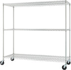Trinity Basics 3-Tier Adjustable Wire Shelving with Wheels for Kitchen Organization, Garage Storage, Laundry Room, NSF Certified, 600 to 1350 Pound Capacity, 60” by 24” by 54”, EcoStorage Chrome
