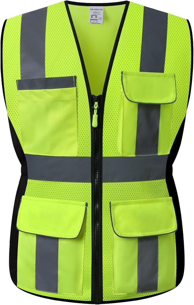 Safety Vest for women, Hi vis Reflective Lady Work vest With 9 Multi Pocket And Zipper