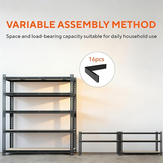 5 Tier Garage Shelving, Adjustable Heavy Duty Garage Shelves,Metal Storage Shelves Unit for Basement,Warehouse,Pantry Kitchen