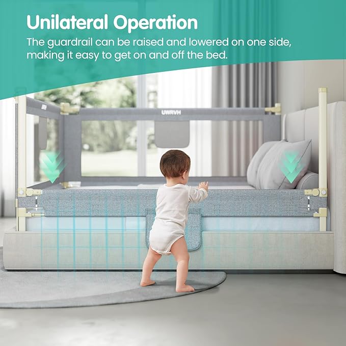 Bed Rails for Toddlers，Toddler Bed Rails，Bed Rail for Baby - Adjustable Height Bed Guard with Child Safety Lock, Universal Fit for King/Full/Twin Beds (Grey, 1 Side 47Inch)