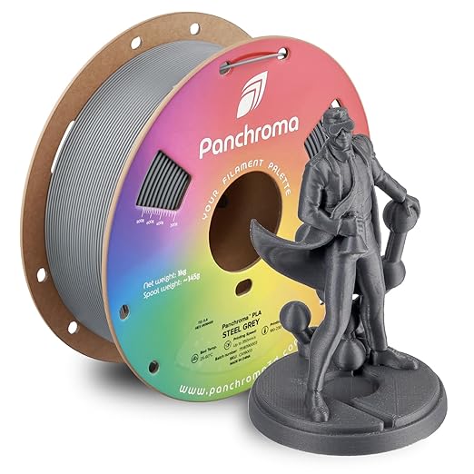 Panchroma PLA Steel Grey 3D Printer Filament, 1.75mm, 1kg Spool, Easy to Print, High Speed Printing, Tangle Free, AMS Compatible, Perfect for Toys, Decor, Miniatures, Models & Cosplay