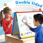 SWANCROWN Magnetic Board for Kids - Tabletop White Board for Children- 24x18 Inch Double Sided Foldable Dry Erase Board Standing with 82Pcs Alphabet Magnets Whiteboard Letters