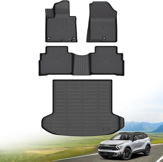Hutisya-for 2023-2025 Kia Sportage(Not Hybrid) Floor Mats & Cargo Liner Set All Weather Protection Anti-Slip & Durable TPE Full Set Liners Automotive Accessories-Black
