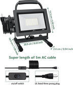 GLORIOUS-LITE 50W LED Work Light, 5000LM LED Flood Lights, 400W Equivalent, IP66 Waterproof, 16ft 5m Cord with Plug, 6500K, Adjustable Working Lights for Workshop Garage, Construction Site