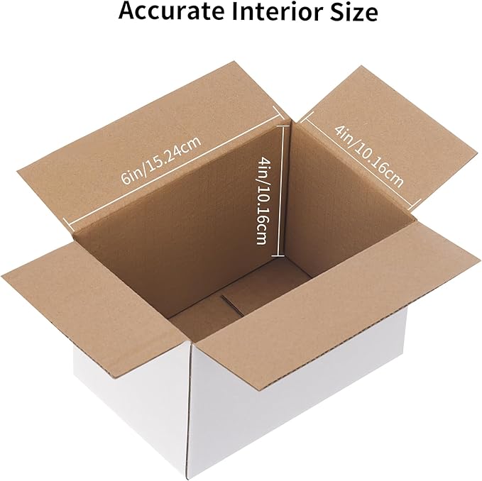 FARRAY Shipping Boxes 6x4x4 inches (Inner Size), 50 Pack Sturdy Kraft Corrugated Small Cardboard Boxes for Mailing Packing, White