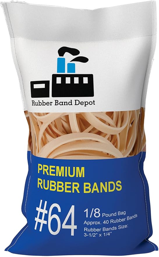 3-1/2" x 1/4'' - Size #64 - Rubber Band Depot - Everyday Rubber Bands, Business Bands - Approximately 40 Per Bag - 1/8 Pound Bag