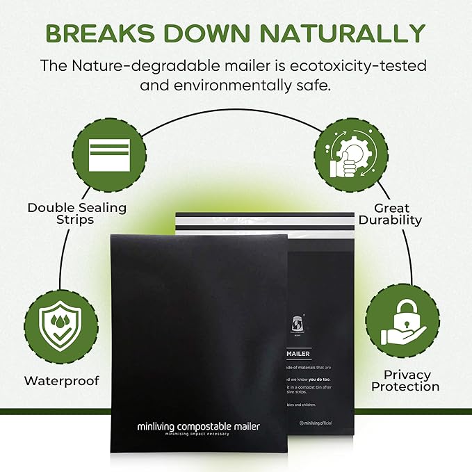 100% Compostable Biodegradable Mailers | Reusable Poly Bags | Zero-Waste Double-Seal Extra Thick | Shipping Envelopes Pouches | Certified Green Packaging - Size 14.9" x 19"