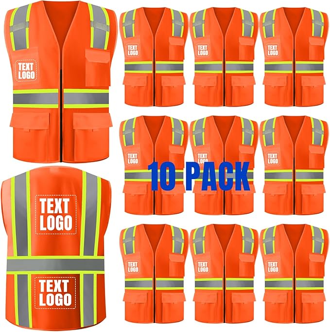 BeautyWill 10/20 Pack Custom Logo Safety Vest,Bulk High Visibility Class 2 Reflective Work Vests