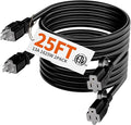 HUANCHAIN Indoor Outdoor Black Extension Cord 25 ft 2 Pack Waterproof, 16/3 Gauge Flexible Cold-Resistant Appliance Cable Outside, 13A 1625W 16AWG SJTW, 3 Prong Electric Cord, ETL