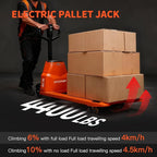 Full Electric Pallet Jack, 4400lbs Capacity Pallet Truck, 48V 20AH Lithium Battery Powered, 6 Hours Working Time, 3.35 to 7.68 Inch Lift Hight, 48 x 27 Inch Fork Size, for Material Handling