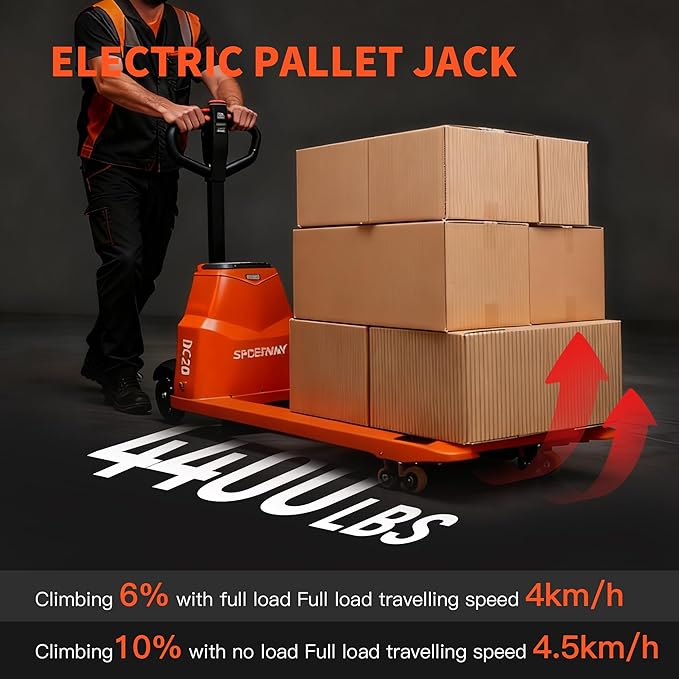 Full Electric Pallet Jack, 4400lbs Capacity Pallet Truck, 48V 20AH Lithium Battery Powered, 6 Hours Working Time, 3.35 to 7.68 Inch Lift Hight, 48 x 27 Inch Fork Size, for Material Handling