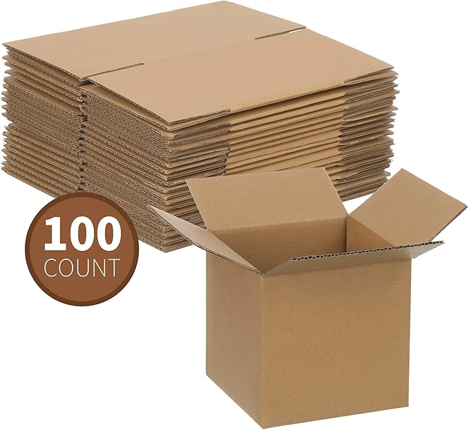 FARRAY 100 Pack Shipping Boxes 5x5x5 inches, Study Corrugated Small Cardboard Boxes for Mailing Packing, Brown
