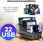 USB Charger Block, 300W 22 Port USB Charging Station for Multiple Devices, Desktop Wall Fast Charger with Storage Dividers, USΒ Power Strip Suitable for Home Office School Hotel